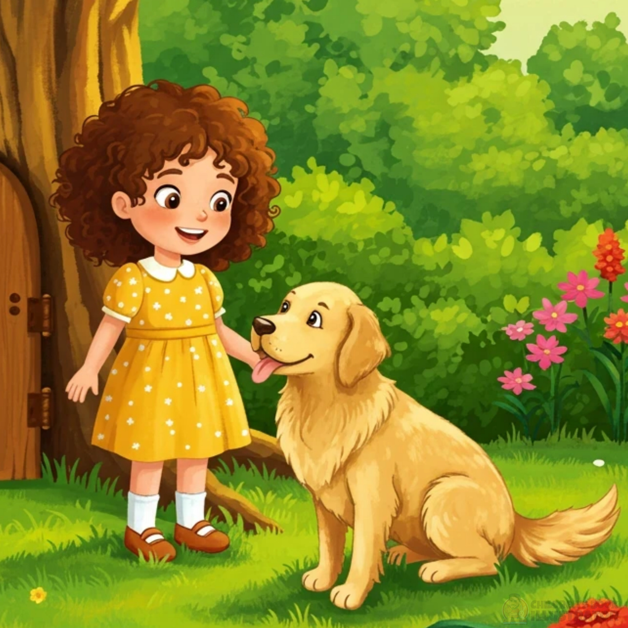 The Secret Tree Door - Children's Book Illustration book design character design children book artist children book illustration children publishing digital art fairy tale forest adventure golden retriever illustration for kids kidlitart kids illustration pet illustration picture book secret door storytelling vector illustration whimsical illustration