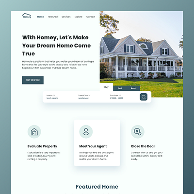Homey - Real Estate Landing Page apartment architecture buy house design home home page house landing page landlord property real estate real estate agency real estate agent rent house ui uiux ux web web design website design