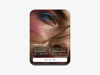 Shop the Look Card — Beauty E-commerce Mobile UI beauty app beauty ecommerce cosmetics app dark card e commerce design figma design glassmorphism ui lifestyle app mobile card ui mobile product page mobile ui product card shop the look shopping card ui design