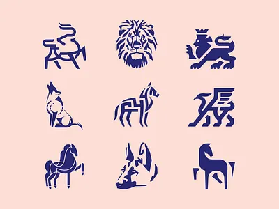 Animal Marks Collection animal bull collection dog emblem german shepherd graphic design griffin horse icon lion logo memorable minimal minimalist simple stylized vector wolf