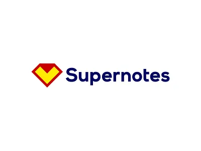 Supernotes logo design: Superman diamond + folded note checkmark collaboration create diamond digital exchange folded logo logo design logo designer logomark note notes paper podcasts super superhero superheroes superman supernotes