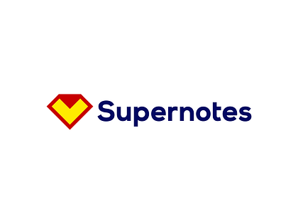 Supernotes logo design: Superman diamond + folded note