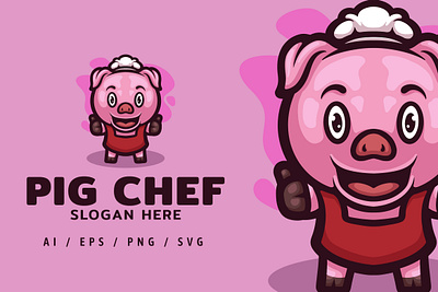 Funny Pig Chef Logo Illustration graphic design vintage