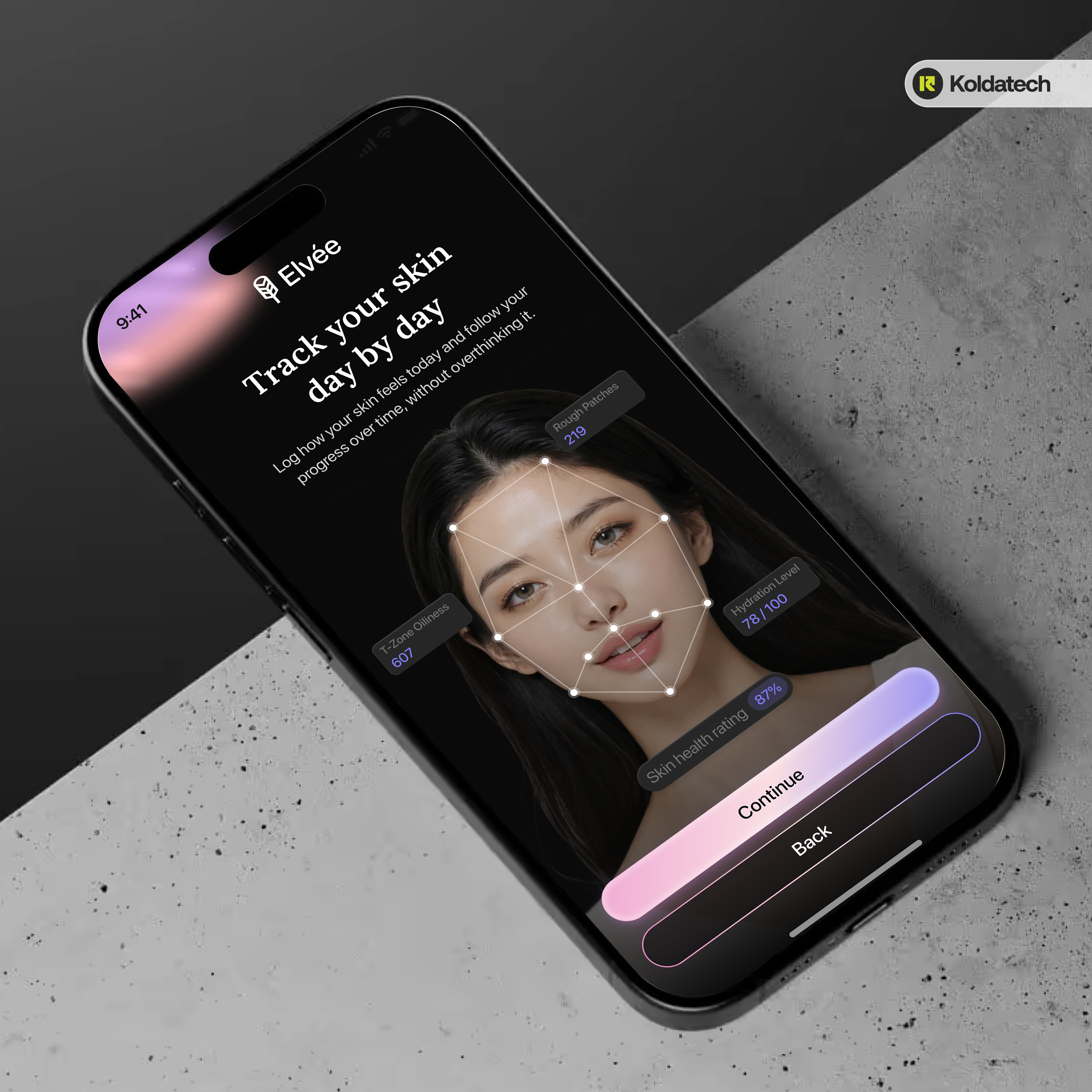 Elevée Dark Mode 🌙 — AI Skincare App UI/UX app design branding crm dashboard design erp graphic design logo product design saas ui ux visual design web design website