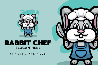 Cute Rabbit Chef logo Illustration animal knife rabbit