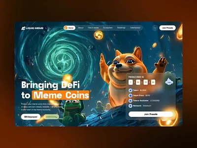 Liquid Meme - DeFi Website analytics blockchain coin crypto crypto wallet cryptocurrency decentralized finance defi platform finance fintech investment meme coins saas startup trading company trador ui ux web dessign web3 website design