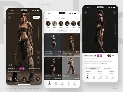 Dating App "Robotic" - Main Screens app design bumble dating dating app love match robot robotic tinder uiux ux design