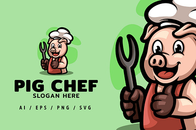 Pig Chef Logo Illustration cappuccino label