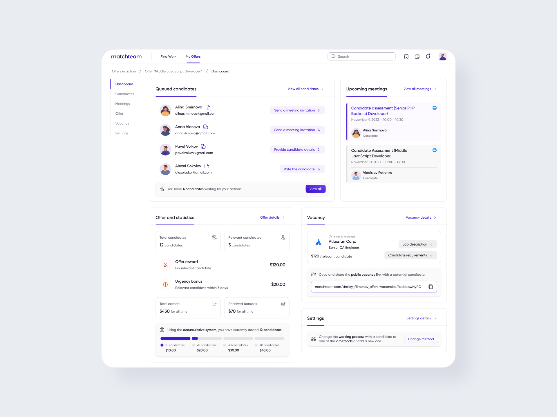 Recruiter Marketplace Dashboard by Alex Pavlov dashboard design system enterprise ui hiring platform hiring system hr dashboard hrtech marketplace modern ui product design recruiter recruiter dashboard recruitment recruitment platform saas talent marketplace ui design uiux web app workflow