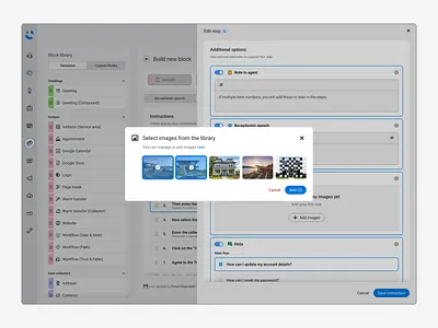 Add images add b2b builder call center configurator drawer editor images interface modal panel photos process remove saas ui upload ux web