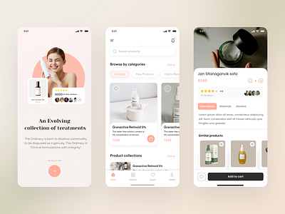 Skincare Mobile App adobe xd app design in figma app screen apps branding cosmetic mobile app cosmetic shop cosmetics design ecommerce app figma illustration logo mobile app skincare skincare app slincare ui uiux ux