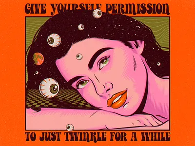 Give yourself permission design eye figurative art illustration life portrait positive thinking vector vision wisdom woman