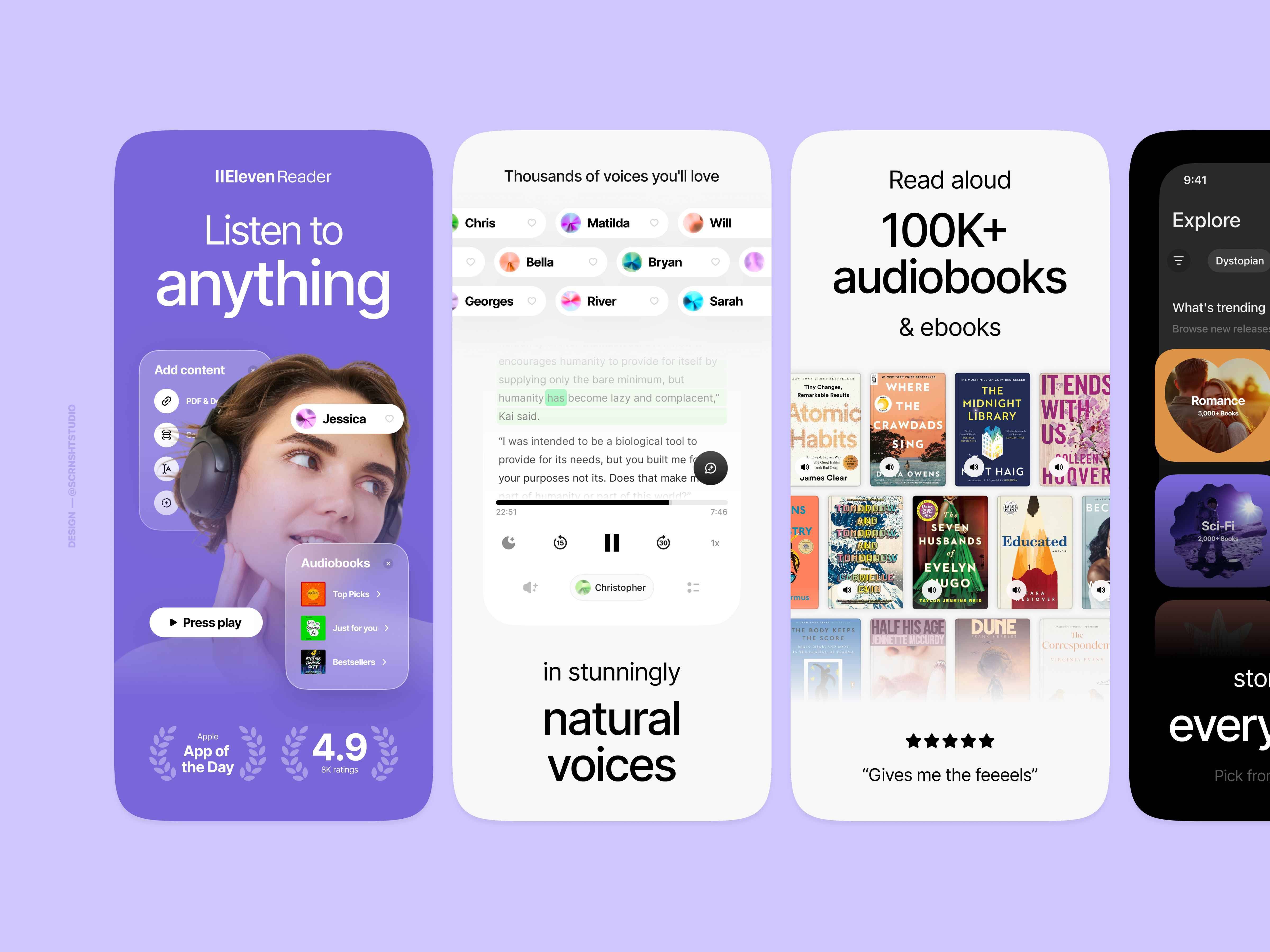 App Store Screenshots (App Store Preview)⎜ElevenReader app design app interface app screenshot design app screenshots app store app store preview app store screenshot app store screenshots app store visuals graphic design mobile app mobile app design mobile app ui mobile ui ui design ui ux design visual design