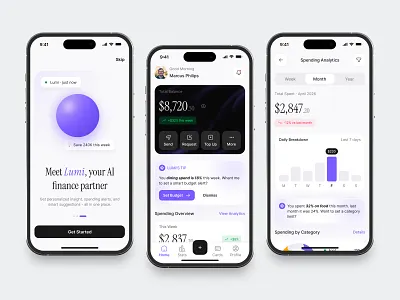AI Finance Mobile App ai app bold card chart clean creative design finance fireart gradients invest ssave typography ui ux