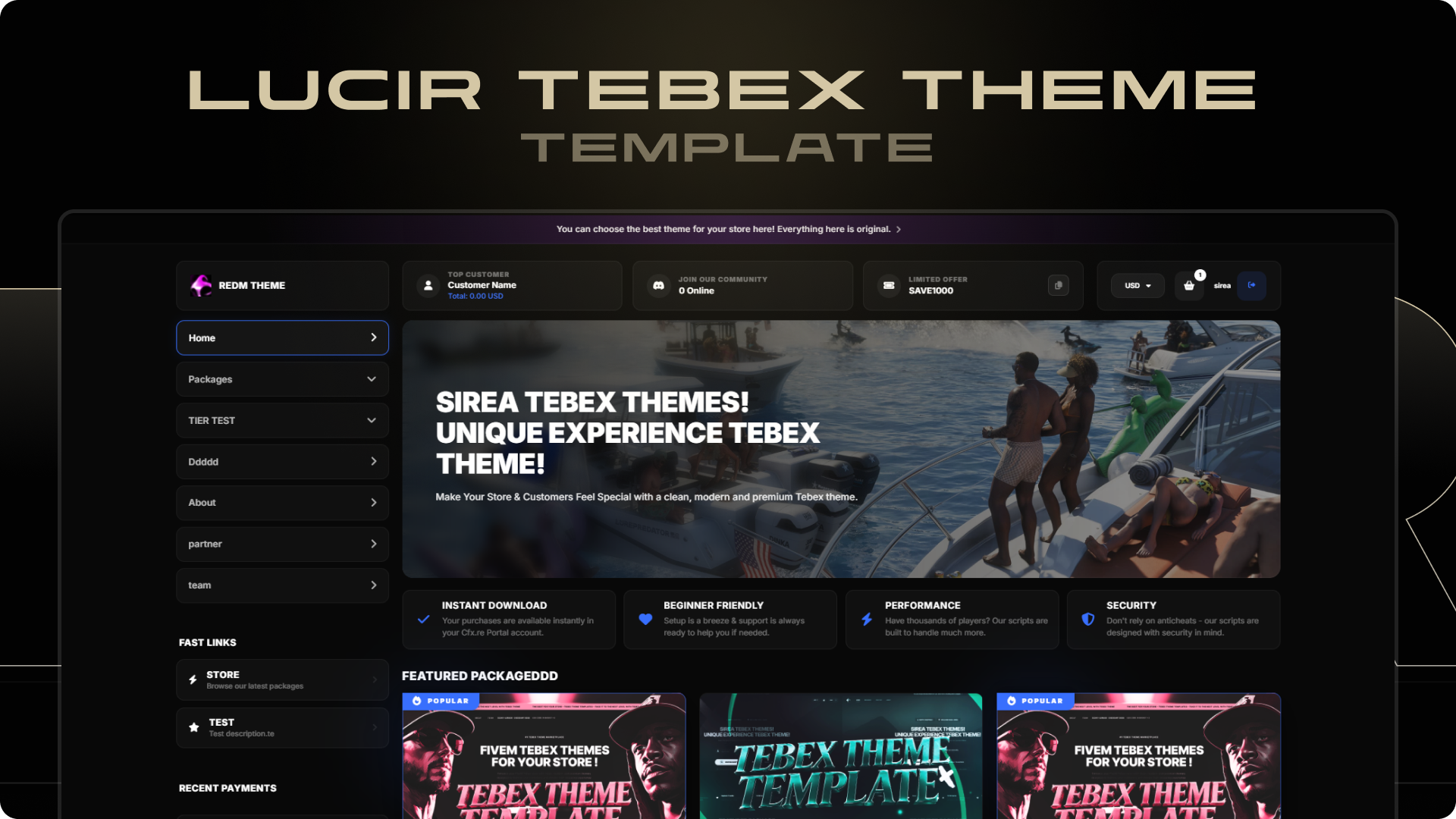 Lucir X | Tebex Theme Template (Premium Webstore Interface) fivem fivem ui fivem ui script lucir theme tebex tebex fivem tebex theme template webstore theme