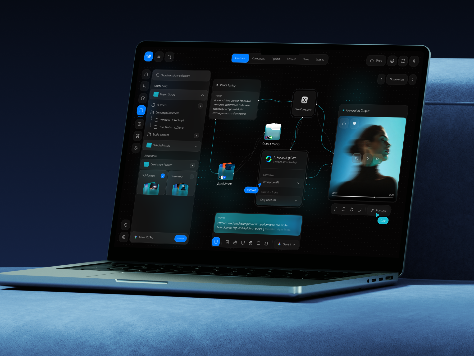 Fluxa | Desktop AI Studio & Node Workflow Canvas ai saas uiux ai video generator app b2b saas product collaborative canvas ui creative automation dashboard digital media dashboard generative ai studio low code platform ui node workflow design software development ui visual scripting ui workflow automation platform