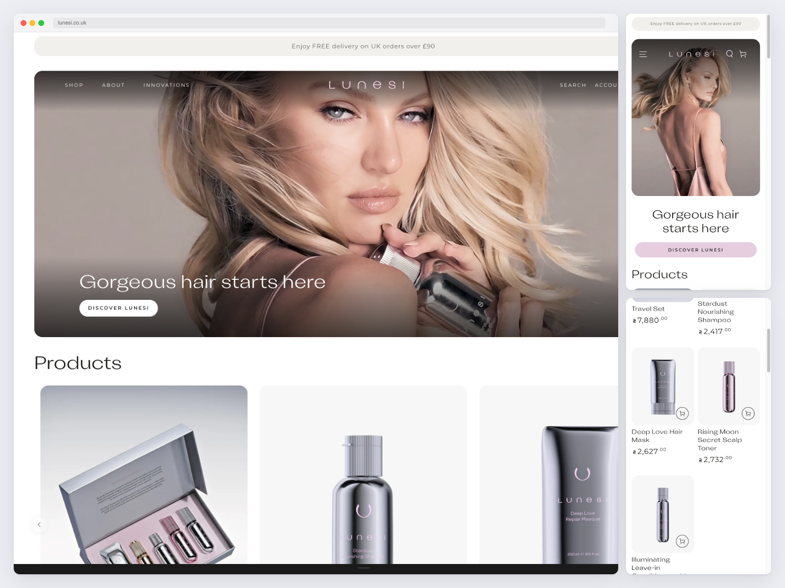 Example of Lunesi — Luxury Hair Care Shopify Store Design