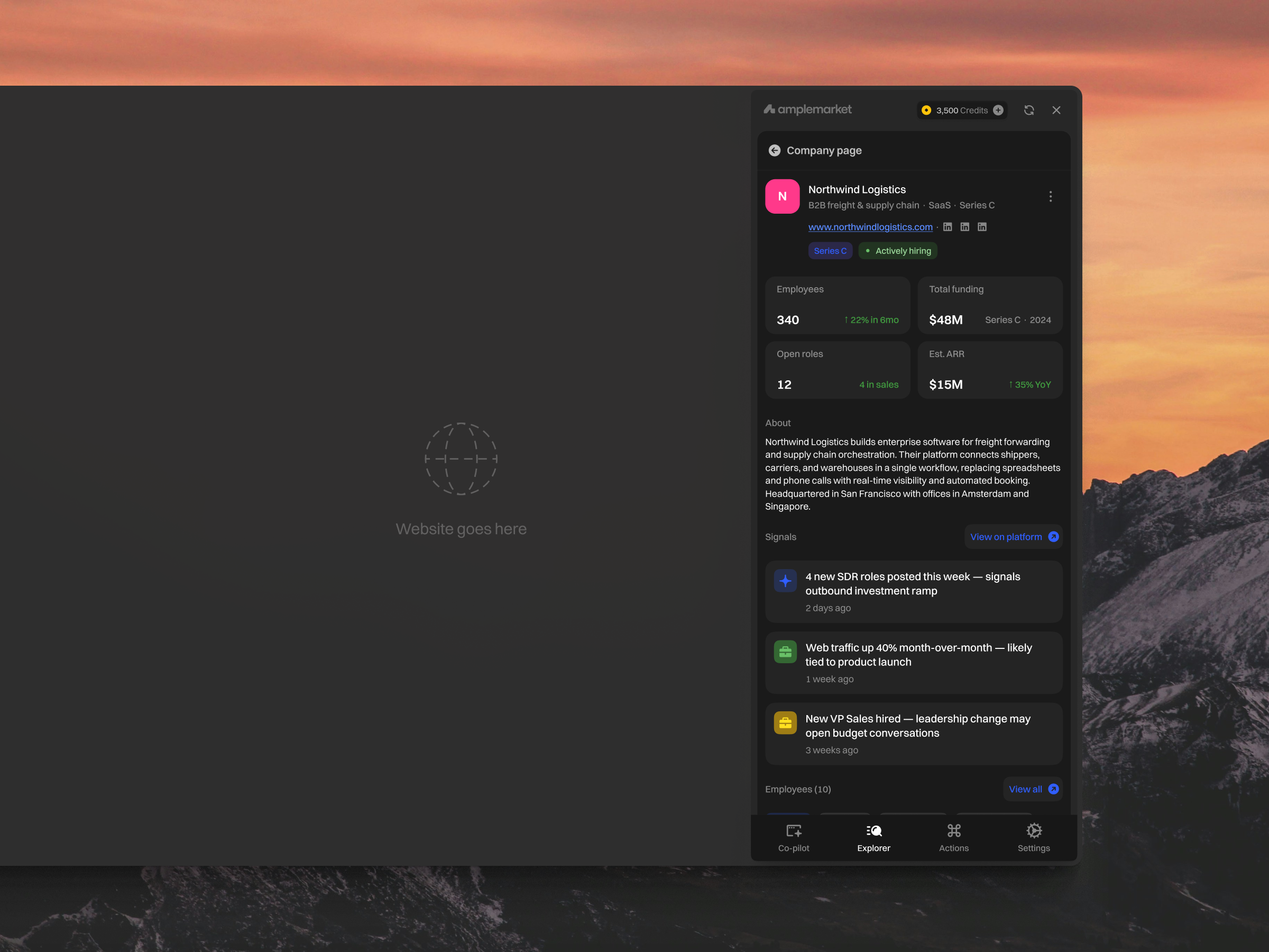 Browser Extension - Company profile for Amplemarket amplemarket apollo app clay company company details company profile dashboard default enrichment extension light prospecting ui workflows