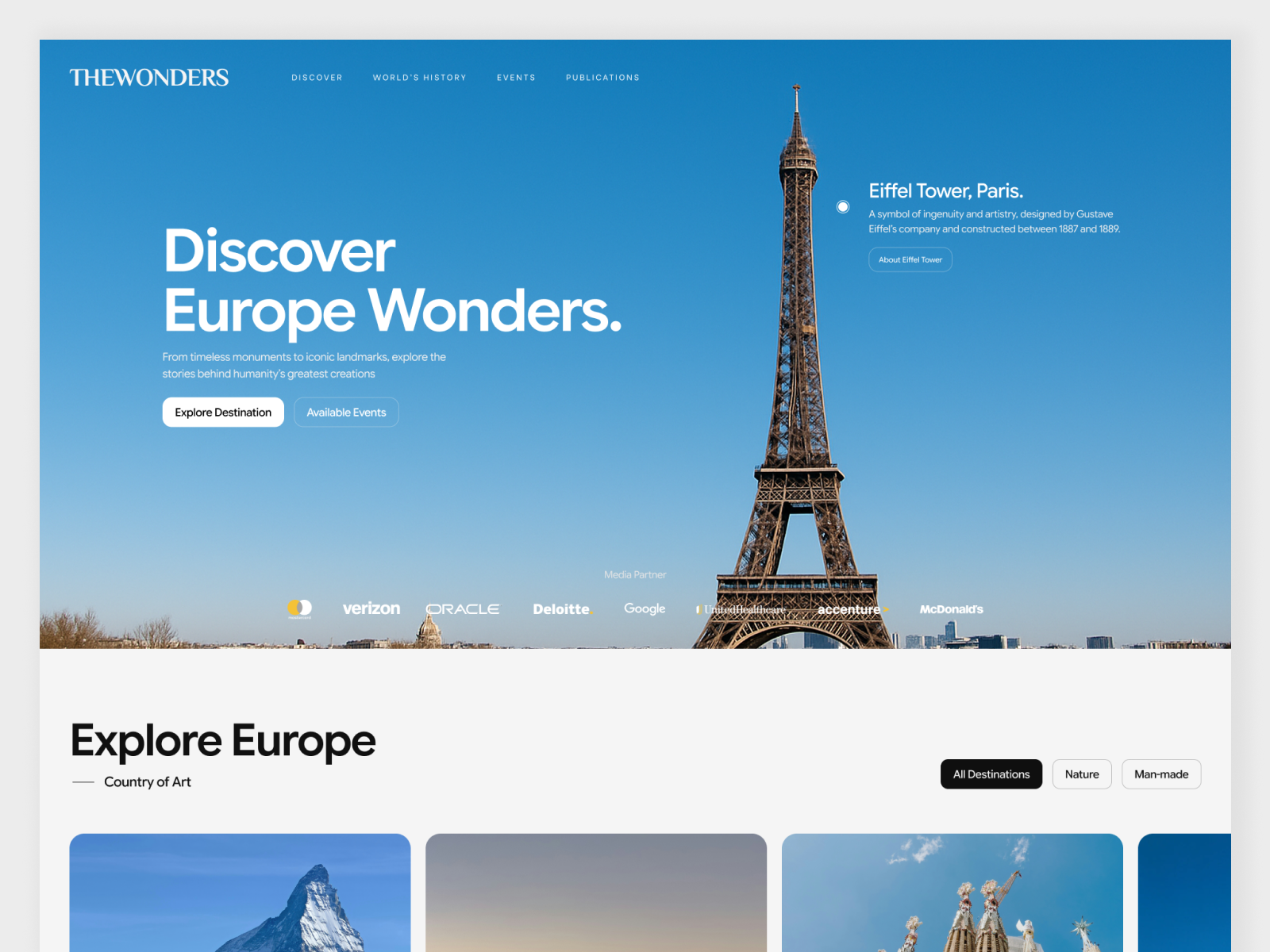 The Wonders — Travel/Tour Discovery Platform Website destination website dicovery website europe website framer framer design framer development hero section imagery website landing page design studio website tour website travel website ui design ux design web design web development webflow design webflow development website design website layout