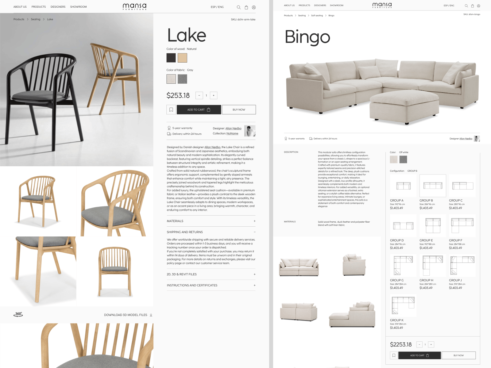 Furniture E-commerce Website Design Mansa catalog page e commerce ecommerce furniture furniture store furniture website interior design website luxury furniture website minimalist web design modern website online shop online store premium product page retail website design web design