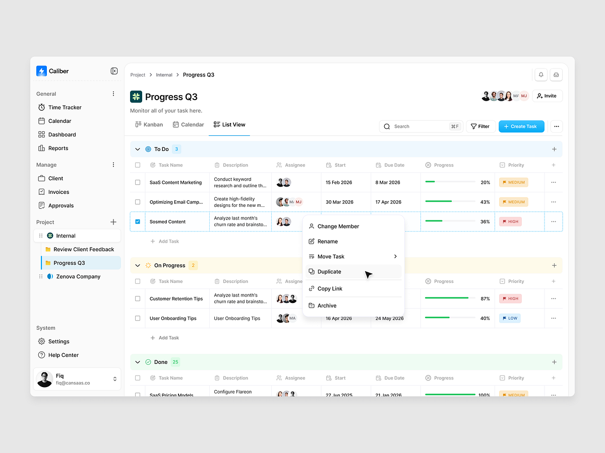 Caliber - Task Management Dashboard Image 0