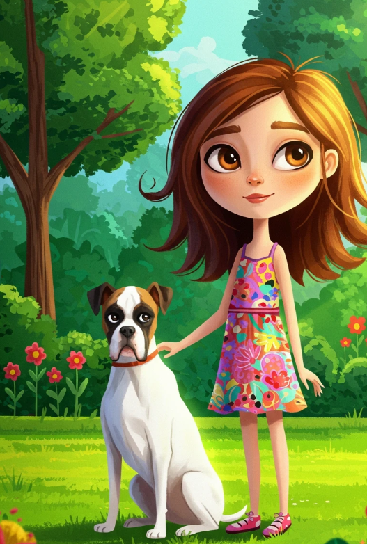 Best Friends A Heartwarming Character Illustration artistic portfolio best friends boxer dog character design character study child portrait childrens book illustration digital painting garden scene heartwarming art kidlit art kids and pets nature art pet illustration storytelling illustration sunny day vibrant colors whimsical style