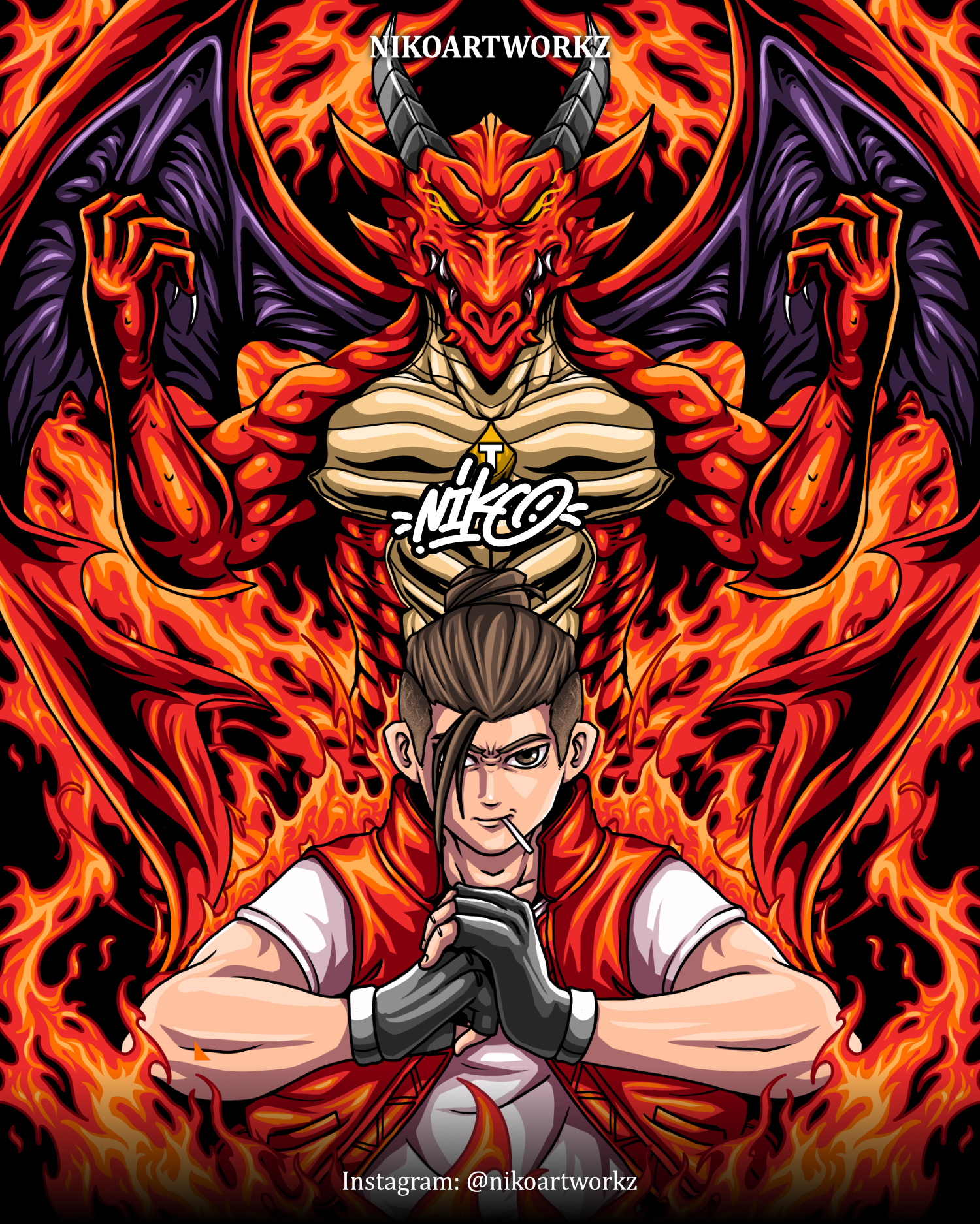 Fighter Dragon anime apparel art artwork branding clothing design digital art fanart graphic design illustration merch street fighter t shirt design