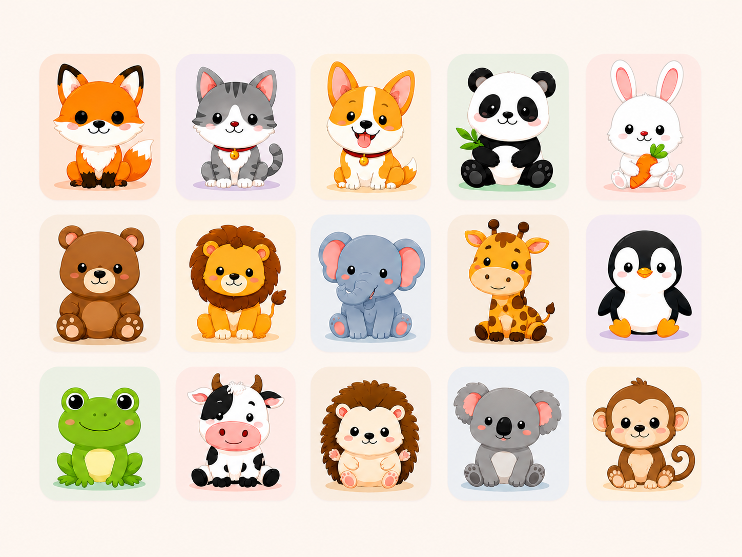 Cute Animal Icon Set Design 3d animal animal icon branding cartoon character cute cute animal funny icon design icon set identity illustration kawaii mark mascot minimal typography vector visual identity