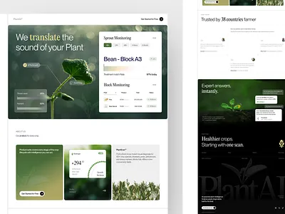 PlantAI – Smart IOT Landing Page 3d ai botanical design farmer graphic design illustration landing page nature nutrient deficiency plan scientific technology ui uiux web design website