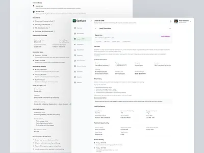 Optivox — CRM Lead Detail Page admin cleandesign crm dashboard employee employeemanagement graphic design interactiondesign leads management minimalist moderndesign overview report ui uidesign uiux ux uxdesign webdesign