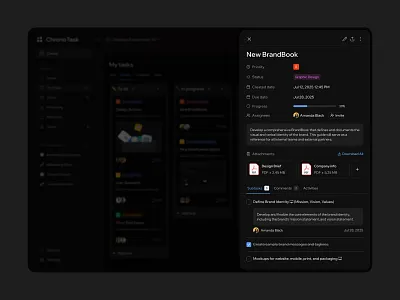 Task Management Dashboard - Dark Version app dashboard app interface app ui dark theme dark ui dashboard ui digital product minimal design modern ui productivity app project management task management task tracking team collaboration ui design user interface ux design web app design workplace tools workspaces