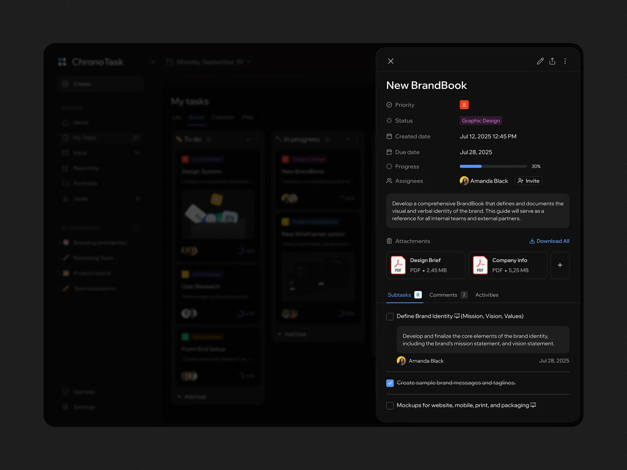 Task Management Dashboard - Dark Version