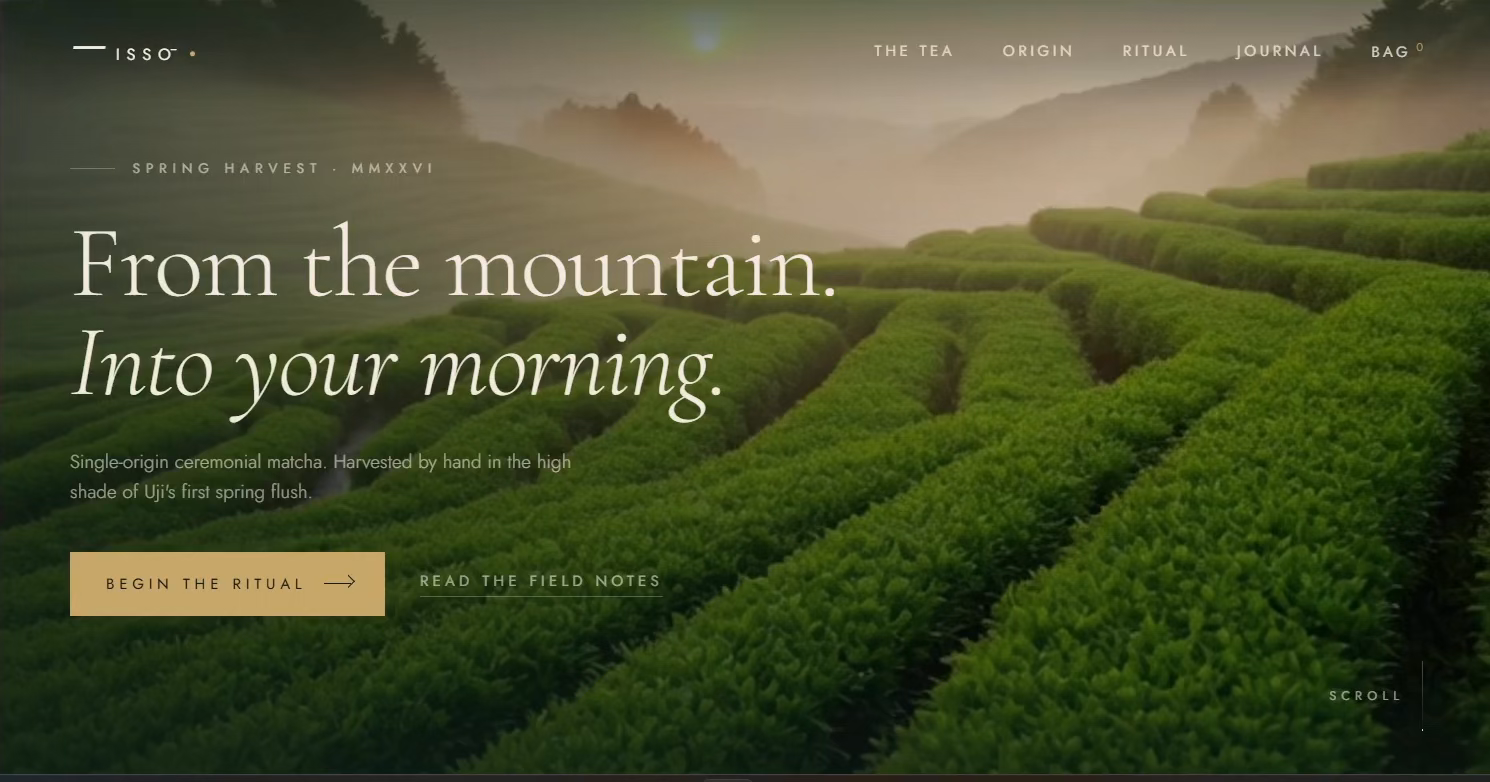 Website hero design for a matcha 🍵 brand