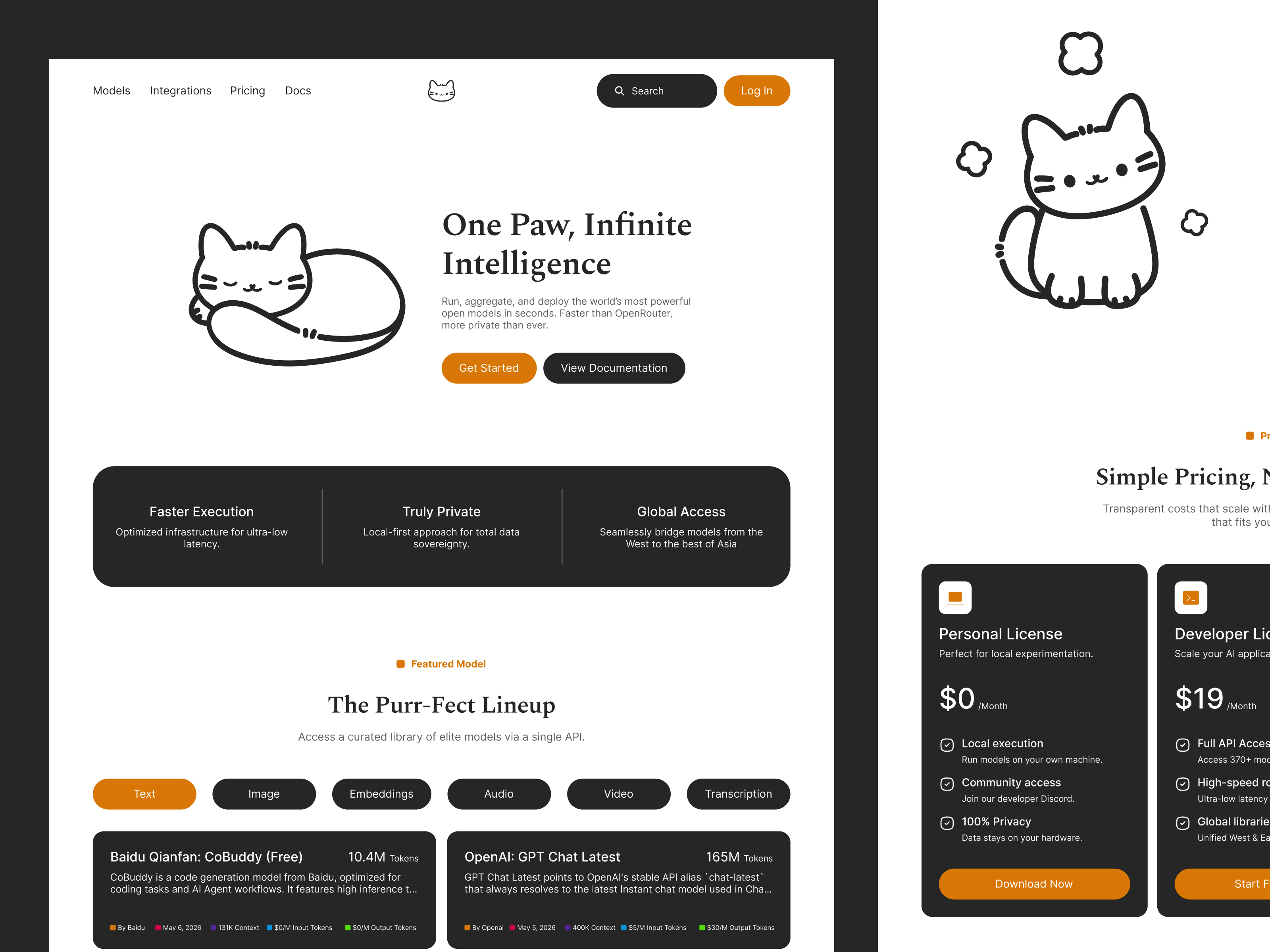 Catta - AI Model Platform Landing Page Design (Light Theme) ai ai landing page ai model ai platform ai product ai website api black and white bnw clean light mode minimal platform product website saas saas landing page saas website ui ux website design