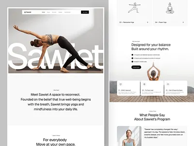 Sawiet - Landing Page for Yoga Platform branding clean clean design header health homepage landing page mental health minimal photography responsive typography ui web design website whitespace yoga