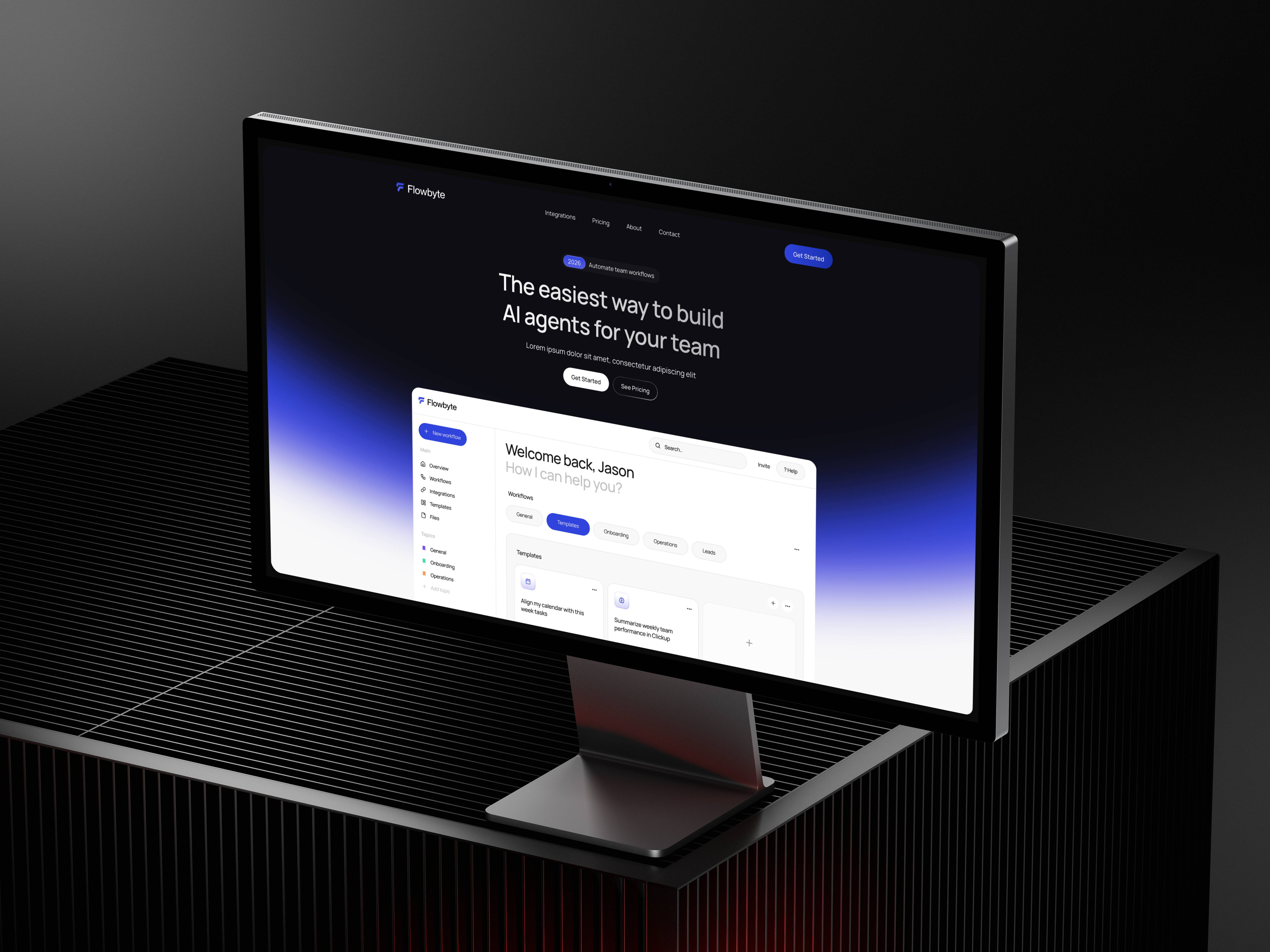 Flowbyte: AI SaaS Webflow Template - Desktop ai ai saas animation automation dark ui dashboard desktop design landing page product design saas saas design startup template ui design webflow webflow template