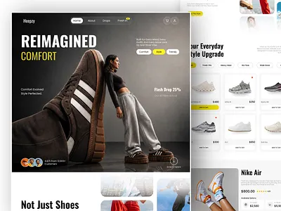 Shoes E-Commerce Landing Page ✦ Heepzy branding ecommerce ecommerce ui footwear hero section landing page product page shoe ecommerce shoe store shoes shoes store sneaker website sneakers sneakers store sneakers website sportswear typography ui design ux design web design