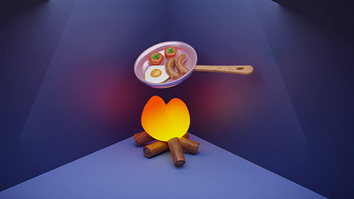 Campfire Animation 3D Model art breakfast campfire egg sausage tomato