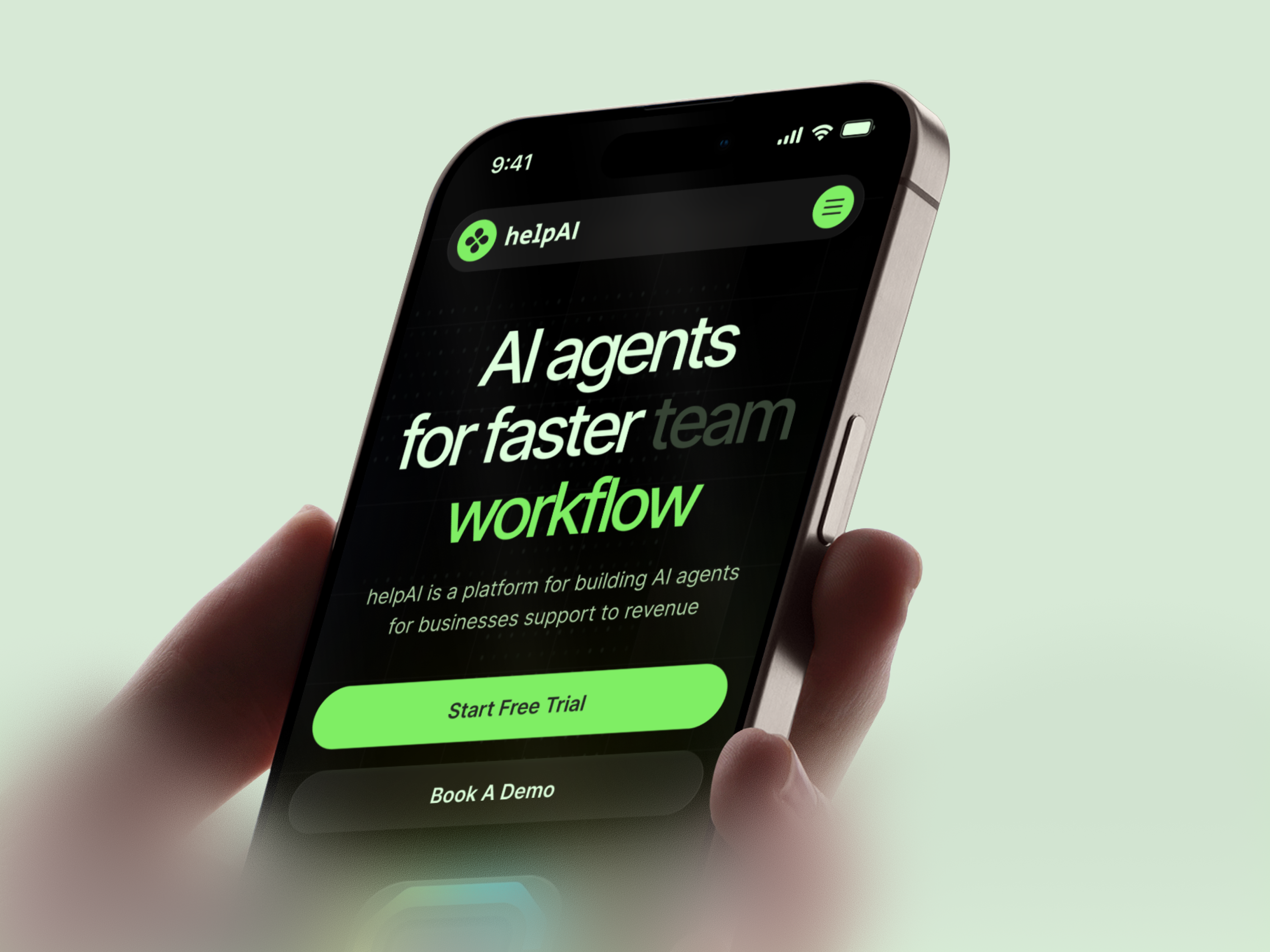 helpAI — Responsive landing page agent ai app branding clean darkui dribbble favnio interface interfacedesign landing page minimal topdesign ui uidesign uiinspiration uiux ux web webdesign