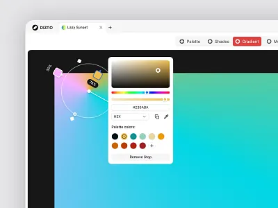 Editing Gradients with More Clarity | Dizno app design color palette dashbord gradient generator graphic design product design toolkit ui uiux userinterface