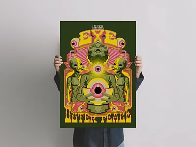 Inner Eye Outer Peace Poster alien cosmic design eye illustration mindset motivation psychedelic retro space surrealism trippy typography vector vintage vision