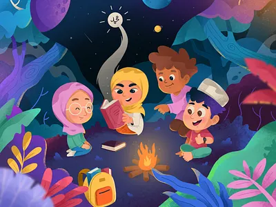 The Miracle Of The Night Journey art color design digital art drawing forest gradient happy history illustration islamic isra journey kids miraj muhammad night procreate story texture
