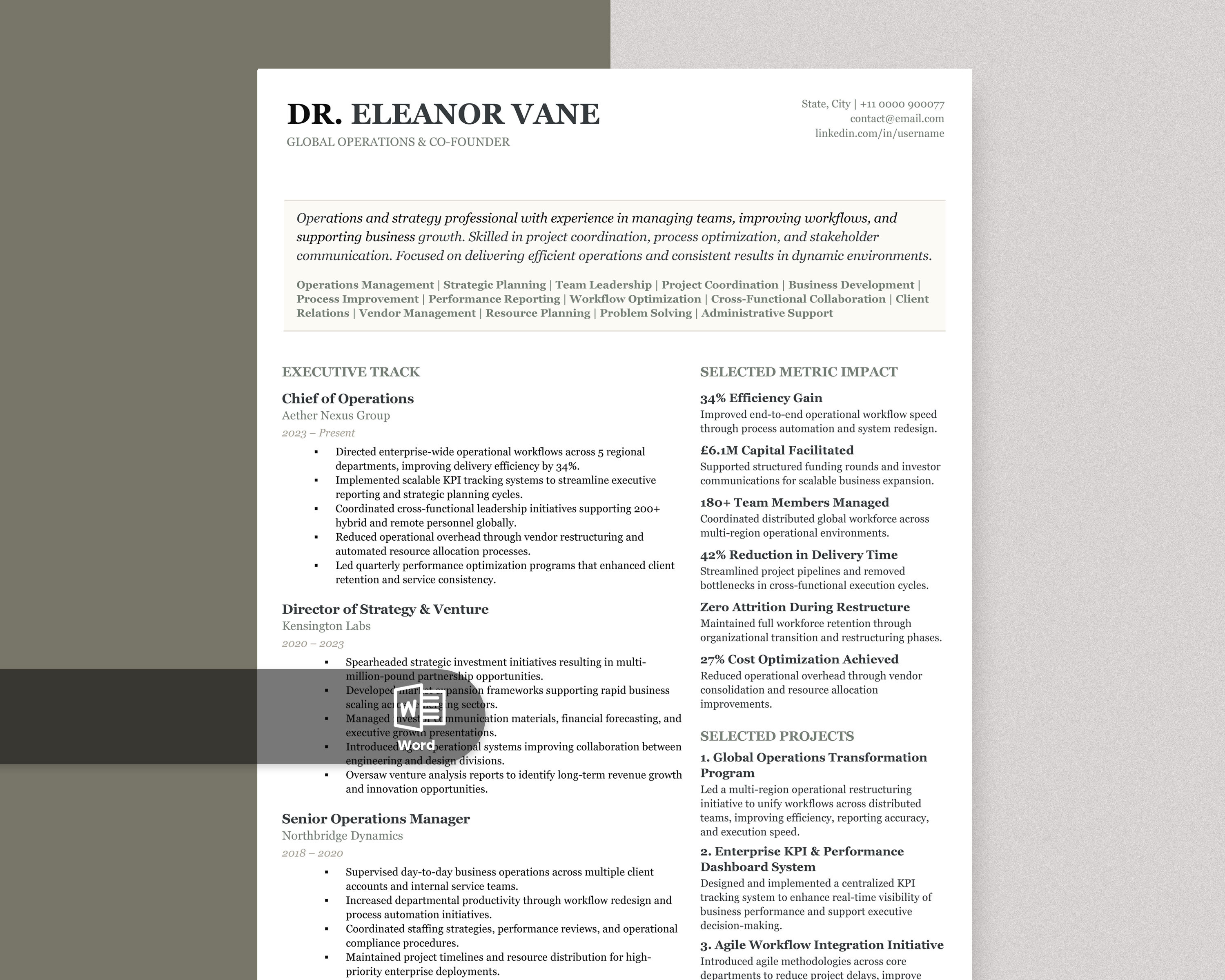 Executive ATS Resume / CV ats resume business resume career resume clean cv corporate resume cv template director resume editable resume executive cv template executive resume high level resume job resume leadership resume manager resume modern resume one page resume professional cv professional resume resume template senior resume
