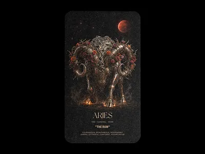 Aries, The Ram — Zodiac CODEX by INDUSTRIA® ancient symbols aries aries zodiac astrology astrology aesthetic branding inspiration card design codex dark aesthetic editorial design fire sign industria mars mystical aesthetic mythology symbolism tarot card the ram zodiac art zodiac signs
