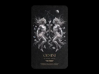 Gemini, The Twins — Zodiac CODEX by INDUSTRIA® air sign ancient symbols astrology astrology aesthetic branding inspiration card design codex dark aesthetic gemini gemini zodiac industria mercury mystical aesthetic mythology occult art symbolism tarot card the twins zodiac art zodiac signs