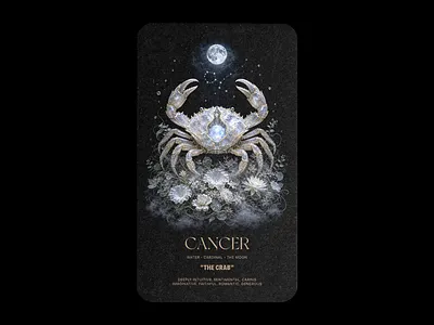 Cancer, The Crab — Zodiac CODEX by INDUSTRIA® ancient symbols astrology astrology aesthetic branding inspiration cancer cancer zodiac card design codex dark aesthetic editorial design industria mystical aesthetic mythology symbolism tarot card the crab the moon water sign zodiac art zodiac signs