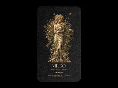 Virgo, The Virgin — Zodiac CODEX by INDUSTRIA® astrology branding agency codex design design inspiration digital illustration graphic design illustration industria mystical aesthetic mythology occult art sacred symbols symbolism tarot card the virgin virgo virgo zodiac zodiac art zodiac signs