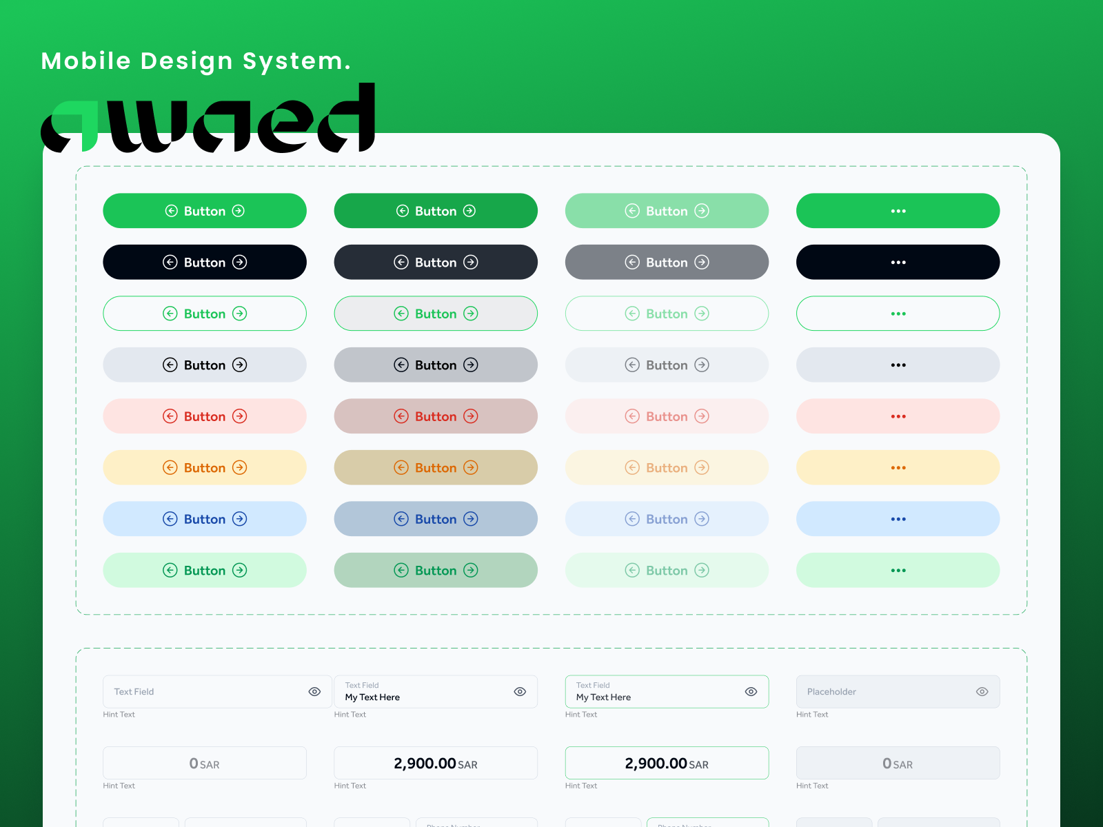 Awaed mobile design system colores components design system fintech tokens type scale ui