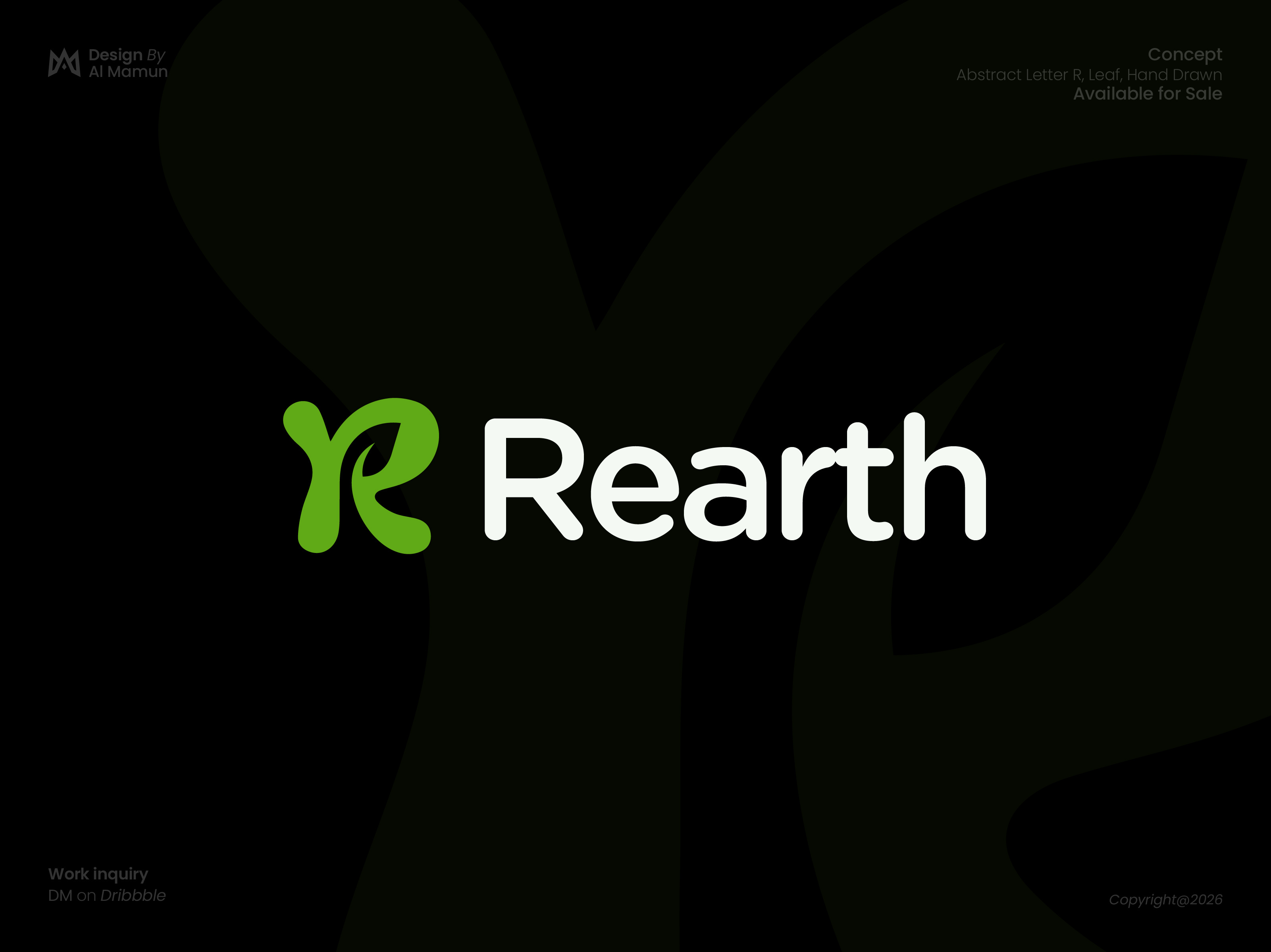Rearth Logo | Organic & Eco-Friendly Brand Mark abstract logo botanical logo brand identity branding creative logo eco logo environmental branding green brand hand drawn logo leaf logo letter r logo logo design logo inspiration minimalist logo modern logo nature logo organic branding startup branding sustainable design visual identity