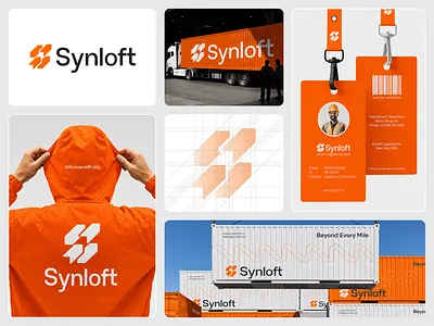 Synloft Logistics Branding bold branding brand guideline brand identity brand identity expert brand system branding corporate identity freight brand id card design logistics branding logo logo design orange branding packaging design supply chain transport brand uniform design vehicle branding visual identity